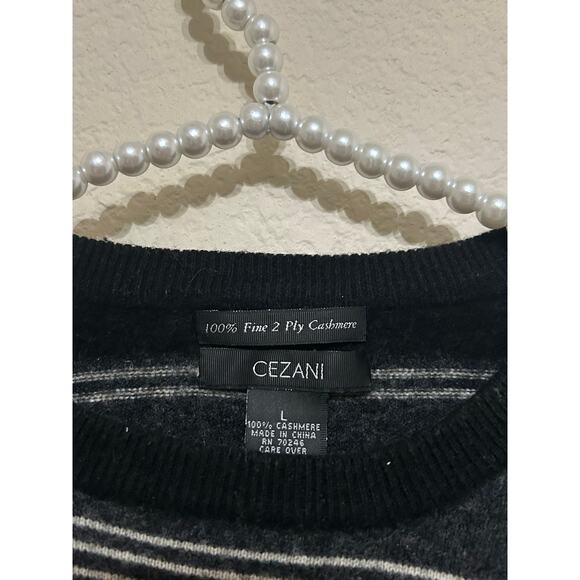 Cezani Cashmere Sweater Men's Size Large 2 Ply Neutral Striped Pullover Top - Picture 3 of 8